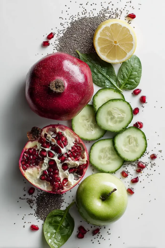 Ingredients for Pomegranate Green Detox Juice